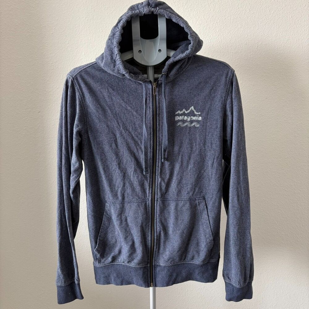 Patagonia Men's Small‎ Brushed Badge Lightweight Hooded Full-Zip Sweatshirt Blue